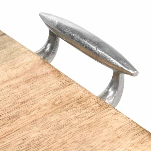 Floristik24 Dřevěný podnos s uchy mango, přírodní kov, stříbro 46 × 25 cm