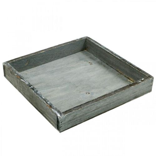 Floristik24 Dřevěný čtvercový podnos šedý, bíle natřený dekorativní podnos 19×19cm 2 ks