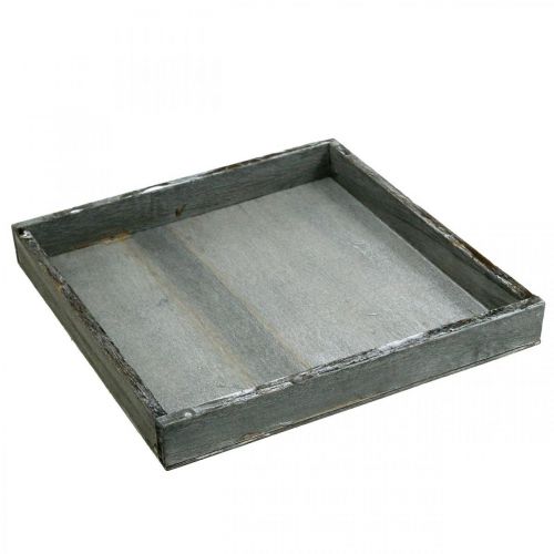 Floristik24 Podnos dřevěný čtvercový šedý, bílá dekorace na stůl Shabby Chic 24,5×24,5cm