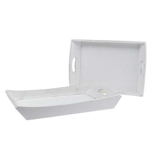Floristik24 Dřevěný podnos 2 sady 42x28 / 35,5x24cm bílý