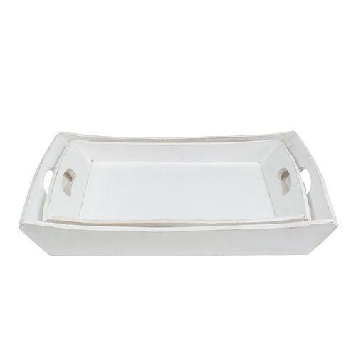 Floristik24 Dřevěný podnos 2 sady 42x28 / 35,5x24cm bílý