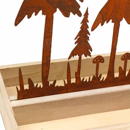 položky Dřevěný podnos, lesní silueta, ušlechtilá rez, 30cm x 15cm