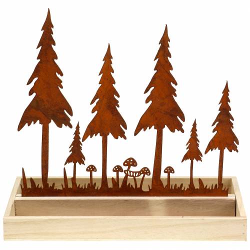 Floristik24 Dřevěný podnos, lesní silueta, ušlechtilá rez, 30cm x 15cm