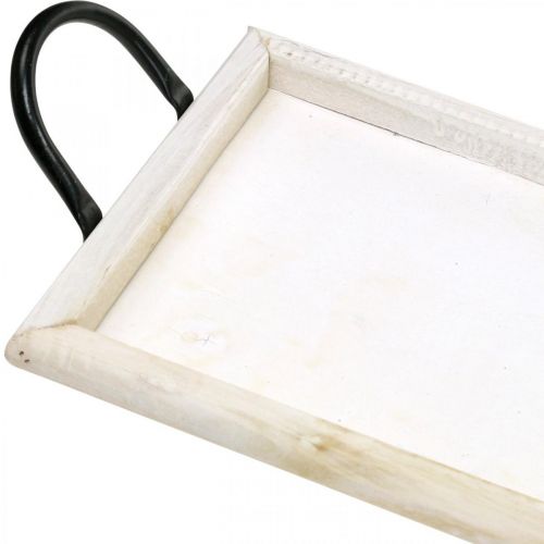Floristik24 Podnos na dekoraci, podnos na rostliny s uchy, dřevěný podnos na svíčku, bílá praná L50cm