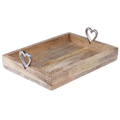 Floristik24 Dřevěný podnos s uchy Podnos se srdíčky přírodní 26×20×7,5cm