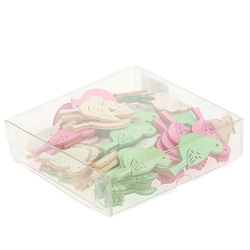 Floristik24 Dřevění ptáčci 4cm - 4,5cm pastelové asort 72 ks