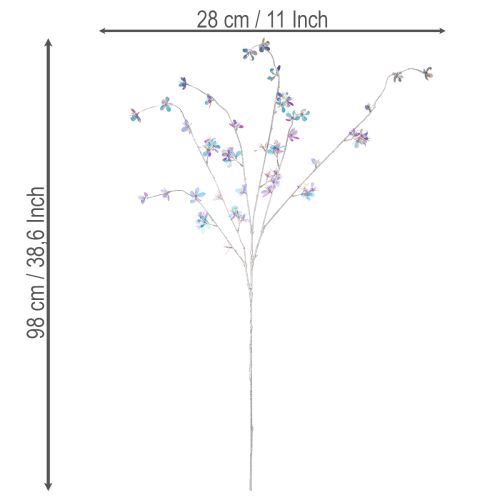 Umělá jemně kvetoucí větvička s duhovými květy, 98 cm | Floristik24.cz