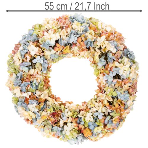 Věnec z umělých hortenzií, barevný, na dveře a zeď, 55 cm | Floristik24.cz