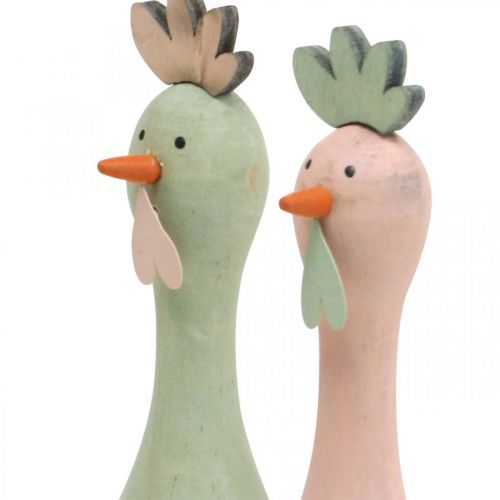Floristik24 Deco kuřecí dřevo růžová, zelená Velikonoční dekorace figurka Ø5cm V15cm 2ks