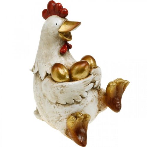 Floristik24 Velikonoční kuře, ozdobná slepice, kuře se zlatými vejci, velikonoční figurka V24cm