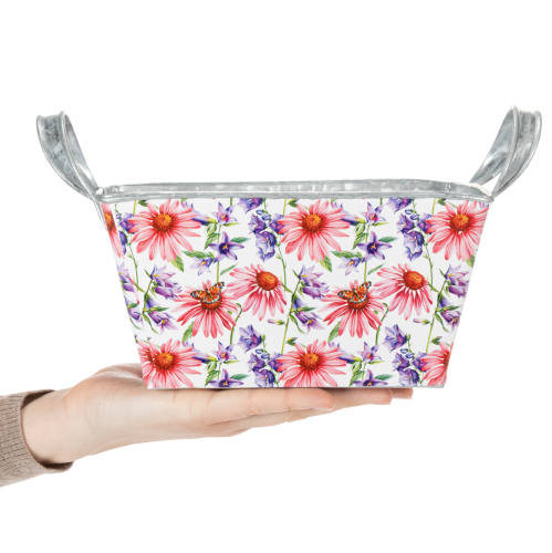 položky Jarní květinová dekorace do kovové krabičky na květiny 20×12,5×10 cm