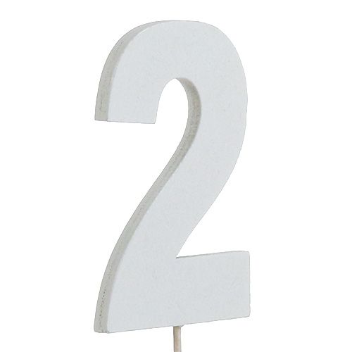 Floristik24 Jubilejní číslo &quot;2&quot; na tyči bílá L27cm 10ks
