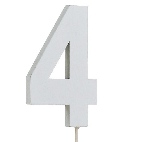 Floristik24 Jubilejní číslo &quot;4&quot; na tyči bílá L27cm 10ks