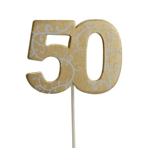 Floristik24 Dřevěné číslo "50" na špejli zlaté 36ks