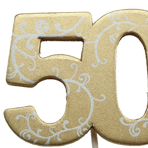 Floristik24 Dřevěné číslo "50" na špejli zlaté 36ks