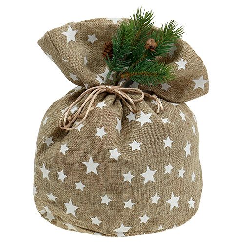 Floristik24 Jutový pytel s hvězdami 23cm x 23cm H35cm přírodní