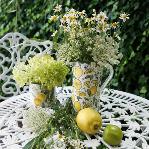 Floristik24 Smaltovaný džbán, středomořská dekorace, džbán s citronovým vzorem V19,5cm Ø9cm