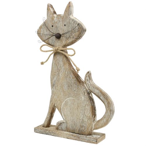 Dřevěná figurka kočka příroda, bílá 37cm