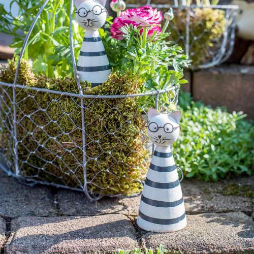 Floristik24 Kočka s brýlemi, ozdobná figurka na umístění, figurka kočky kovová černobílá V16cm Ø7cm