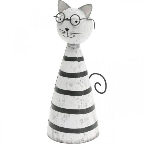 položky Kočka s brýlemi, ozdobná figurka na umístění, figurka kočky kovová černobílá V16cm Ø7cm