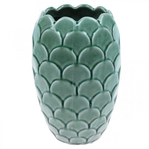 Keramická váza na květiny Vintage zelená praskající glazura Ø15cm V22cm