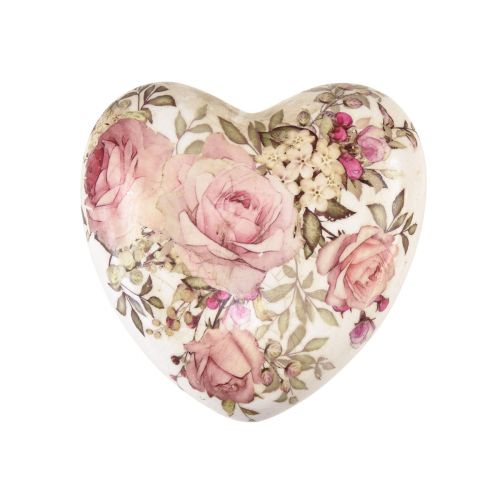 Keramické dekorační srdce s růží kamenina na stůl 10,5cm