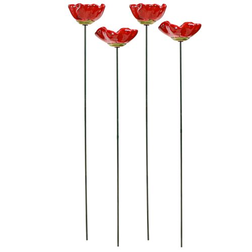 Floristik24 Keramické květiny mák dekorativní květinová zátka červená 6,5cm 4 ks