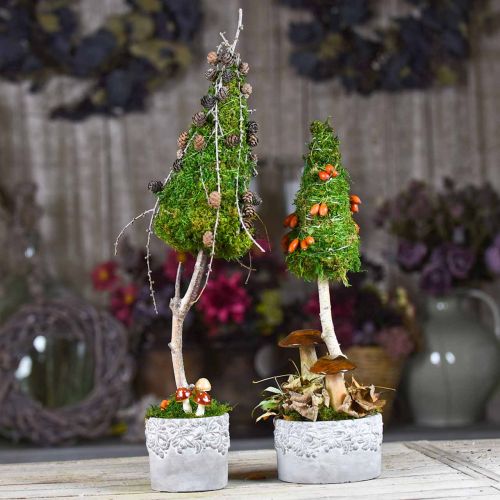 Floristik24 Keramická nádoba, květináč s dekorem dubu, květináč zelená / bílá / šedá Ø13cm H11,5cm sada 3 ks