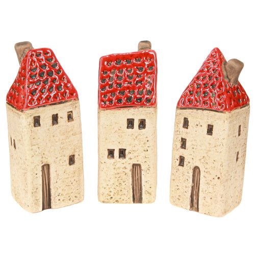 Dekorace na stůl z keramických domečků, keramické domečky, V11cm, 3 ks