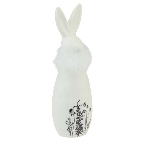 Floristik24 Keramický zajíček bílý králíci ozdobné peří květiny Ø6cm V20,5cm