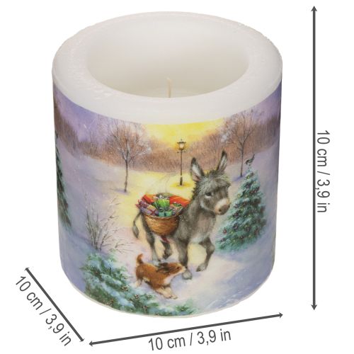 Svíčka na sloupku zimní krajina s motivem osla a psa 10 cm | Floristik24.cz