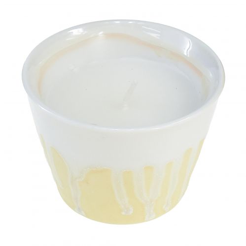Citronelová svíčka v hrnci keramická žlutá krémová Ø8,5cm