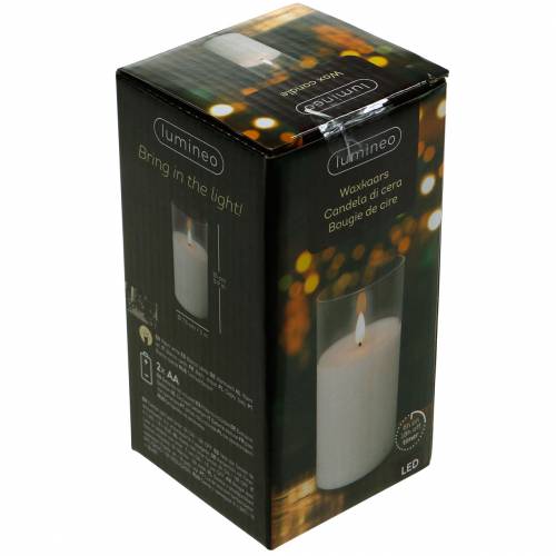 položky LED svíčka ve skle z pravého vosku bílá Ø7,5cm H10cm