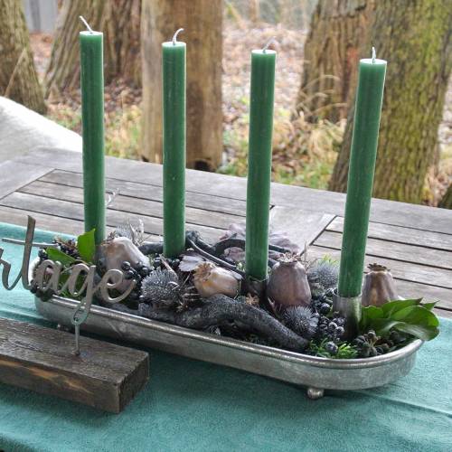 Floristik24 Podnos na svíčku oválný na 4 svíčky starostříbrný kov 40 × 17cm