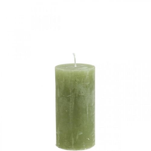 Floristik24 Jednobarevné svíčky olivově zelené sloupové svíčky 50×100mm 4ks