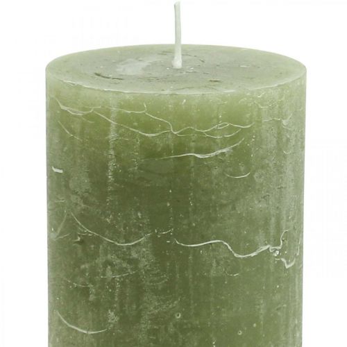 položky Jednobarevné svíčky olivově zelené sloupové svíčky 70×100mm 4ks