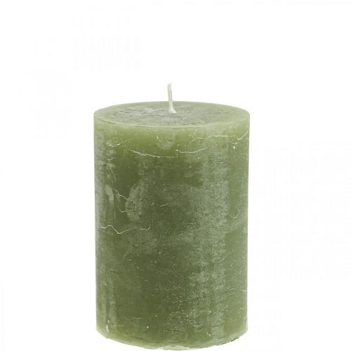 položky Jednobarevné svíčky olivově zelené sloupové svíčky 85×120mm 2ks