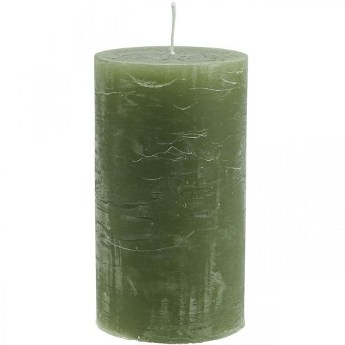 Floristik24 Jednobarevné svíčky olivově zelené sloupové svíčky 85×150mm 2ks