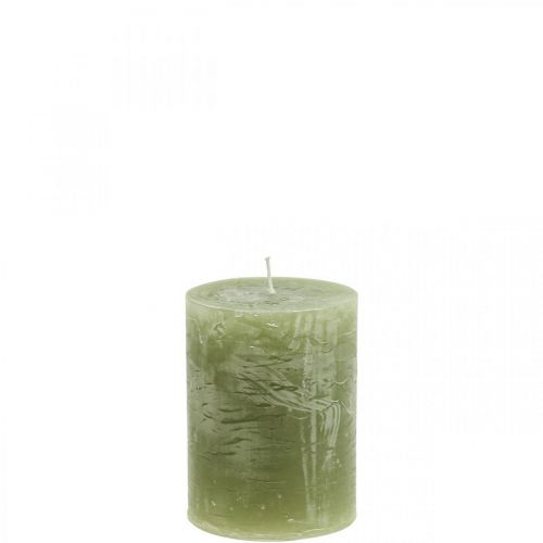 Jednobarevné svíčky olivově zelené sloupové svíčky 60×80mm 4ks