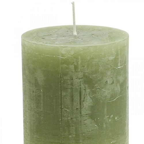 Floristik24 Jednobarevné svíčky olivově zelené sloupové svíčky 70×80mm 4ks