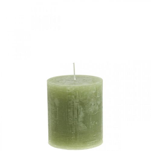 Floristik24 Jednobarevné svíčky olivově zelené sloupové svíčky 70×80mm 4ks