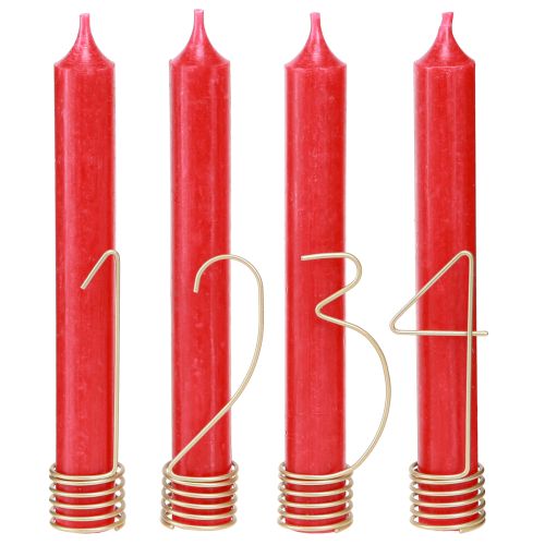Adventní svíčková dekorace s čísly 1-4 matně zlatá kovová V10cm 4 ks