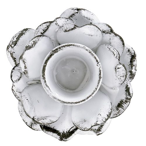 Floristik24 Svícen ve tvaru květiny bílý, otrhaný, Ø5,8 cm V6,8 cm, 4 ks
