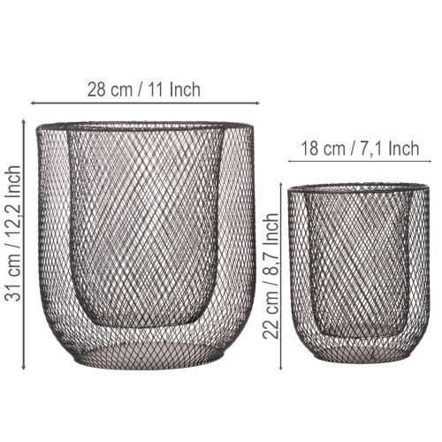 Svícen z černého kovového drátěného koše, Ø28,5/18 cm, sada 2 kusů | Floristik24.cz