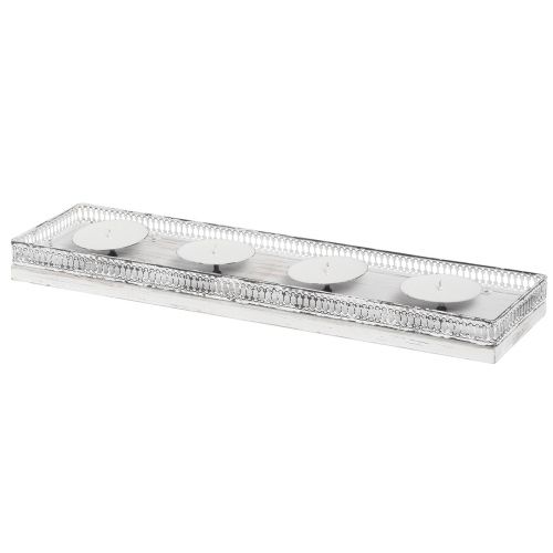 Floristik24 Svícen bílý podnos na svíčku kov dřevo 60x15x5cm