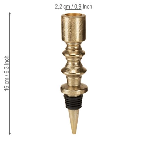 položky Svícen na lahve kovový, starožitný vzhled, světle zlatý, výška 15 cm