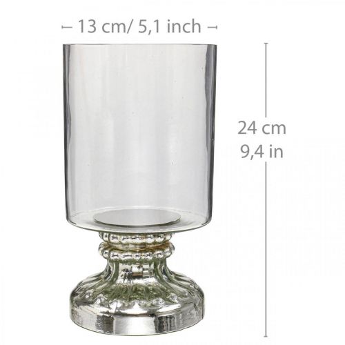 Floristik24 Lucerna skleněná svíčka skleněná starožitný vzhled stříbrná Ø13cm V24cm