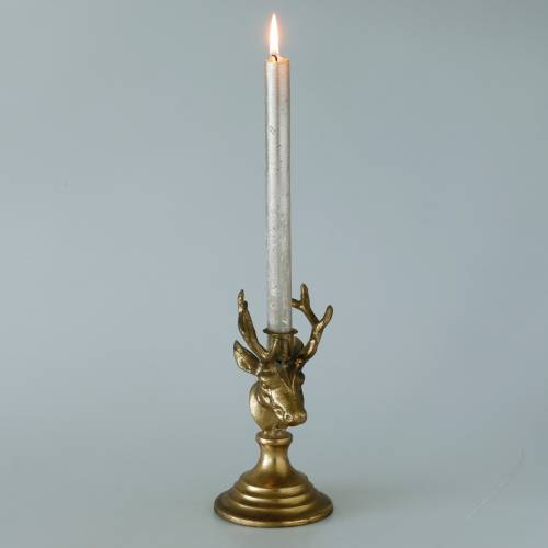 Floristik24 Svícen starožitného vzhledu hlava jelena zlatý kov 19,5cm