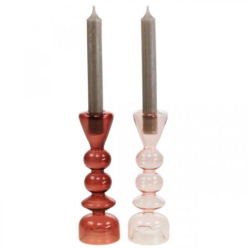 Floristik24 Svícen skleněný svícen růžový/růže Ø5-6cm V19cm 2ks
