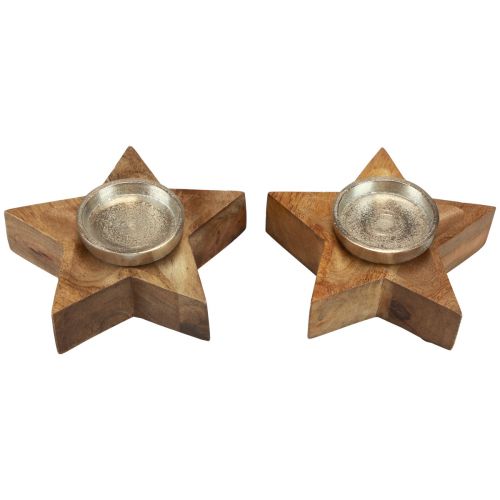 Svícen dřevěný svícen na čajovou svíčku hvězda 15x15x5cm 2ks